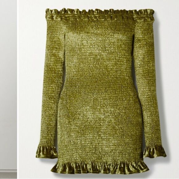 CAROLINE CONSTAS
Megara off-the-shoulder shirred stretch-velvet mini dress Small - Picture 4 of 7